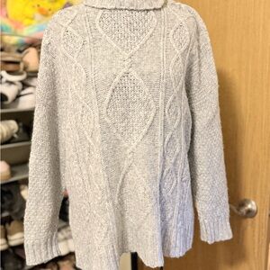 Aerie Heather Gray Cable Knit Turtleneck Sweater
